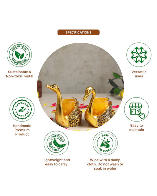 Set of 2 Swan Candle Holders, Metal Tealight Showpieces for Home Decoration