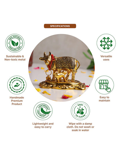 Kamdhenu Cow with Calf Statue, Decorative Cow Figurine and Gift Item
