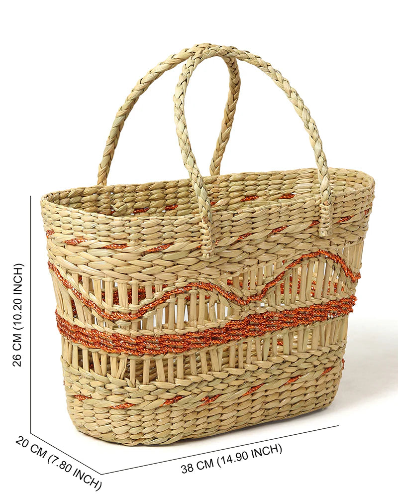 Handmade Seagrass Tote Bag for Storage, Shopping & Market Use