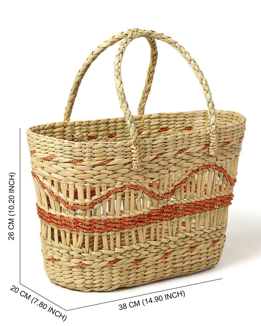 Handmade Seagrass Tote Bag for Storage, Shopping & Market Use
