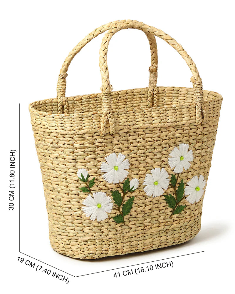 Handmade Seagrass Embroidery Handbag for Shopping, Storage & Everyday Use