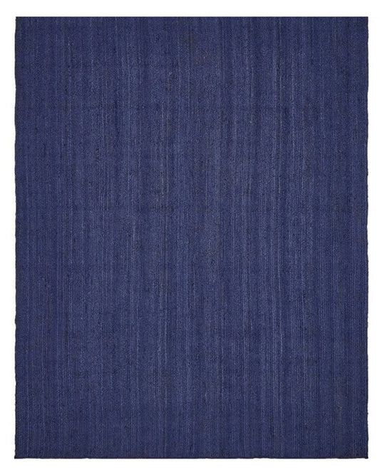 Handcrafted Natural Blue Rectangular Jute Carpet For Hall And Dining Space
