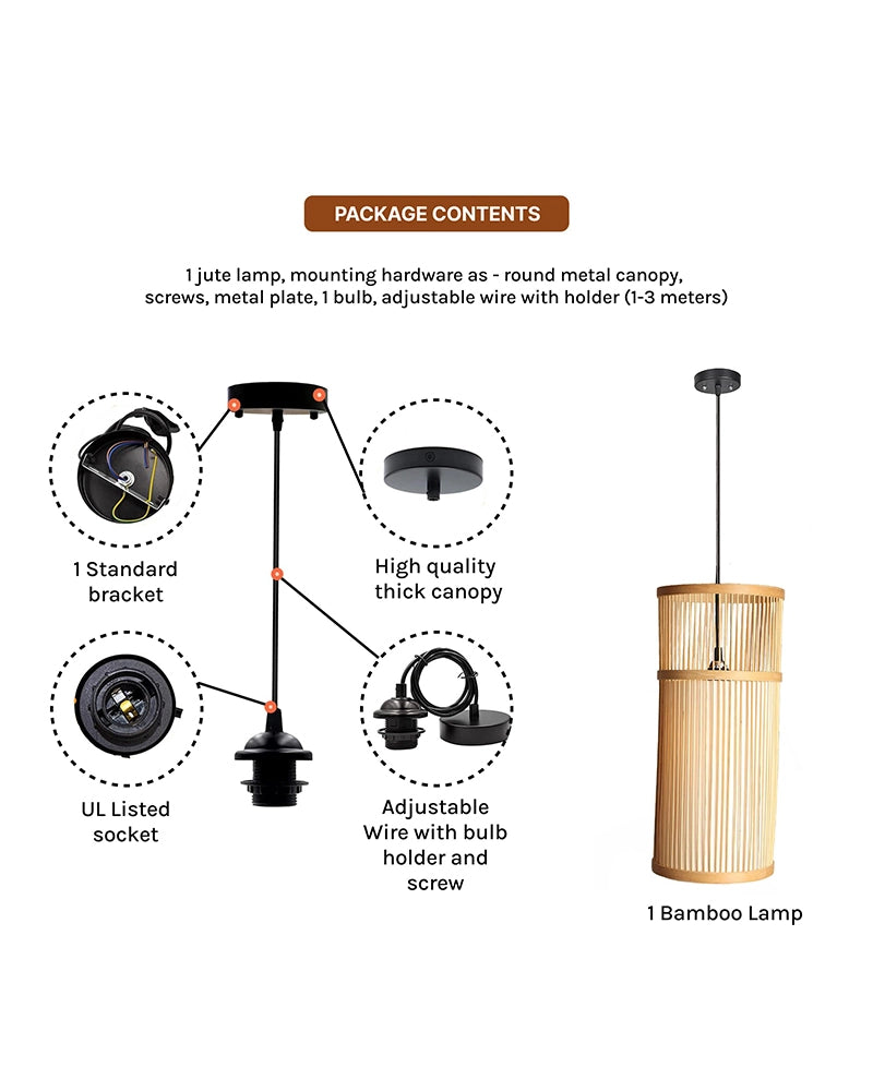 Boho Bamboo Hanging Lamp for Cafe and Home Interiors