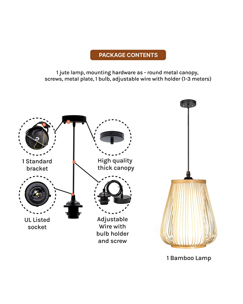 Boho Bamboo Pendant Lamp for Balcony and Patio