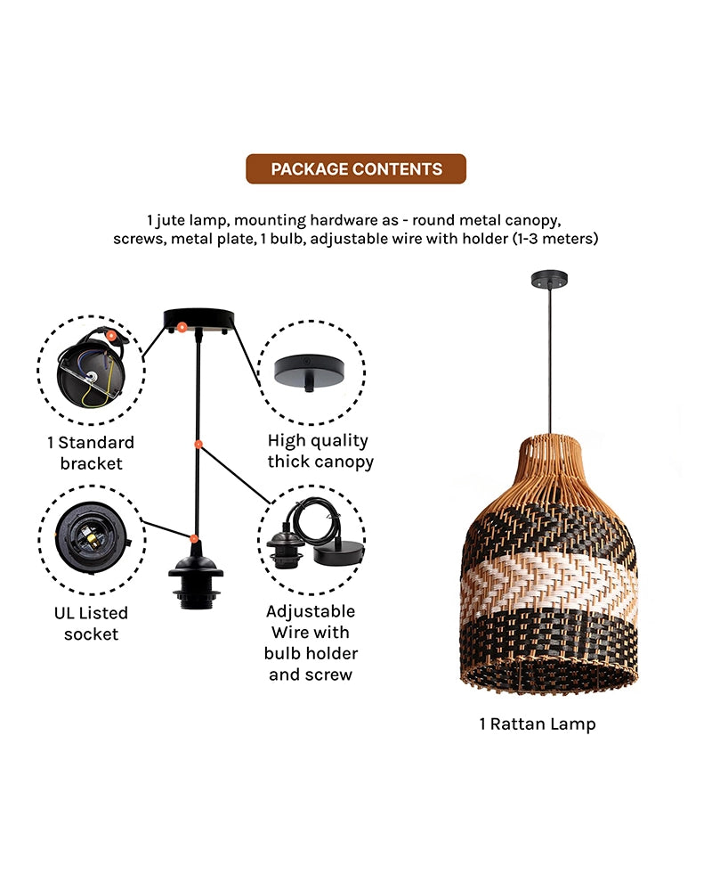 Rustic Rattan Hanging Lamp for Living Room and Bedroom