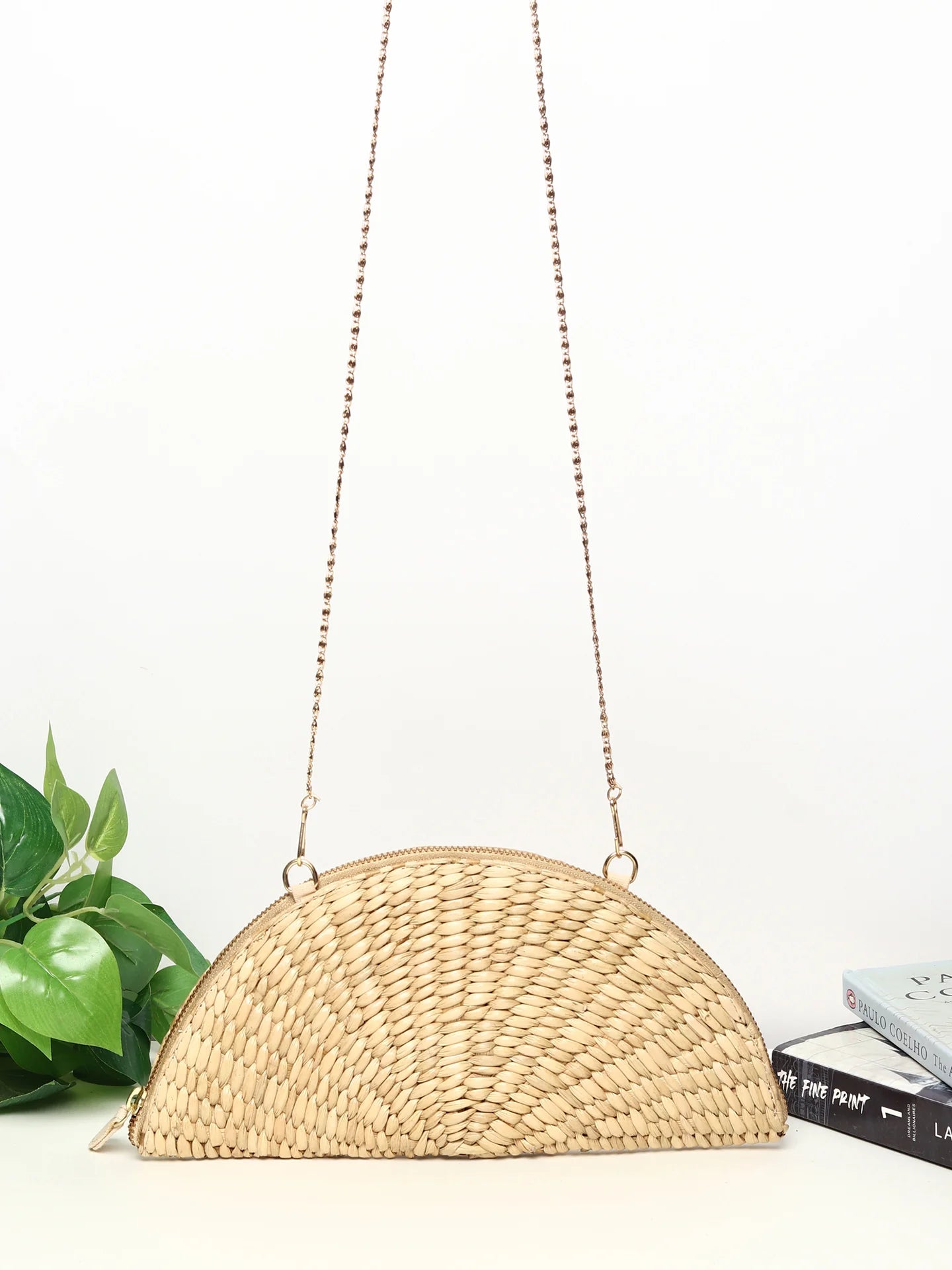 Pochette en paille | Pochette demi-lune | Sac en bandoulière