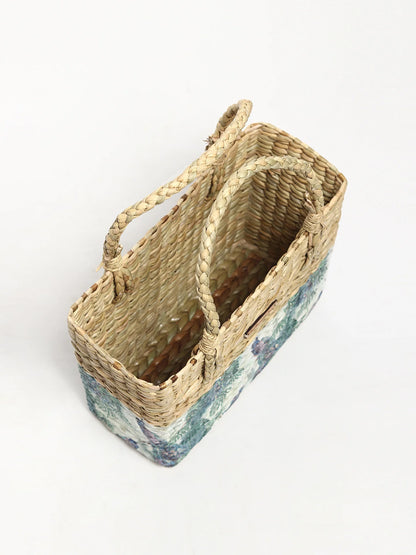 Handcrafted Seagrass Tote Bag & Marketing Basket - Peacock