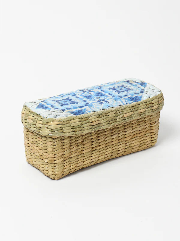 Eco-Friendly Long Seagrass Lid Box for Closet, Desk & Home Organization