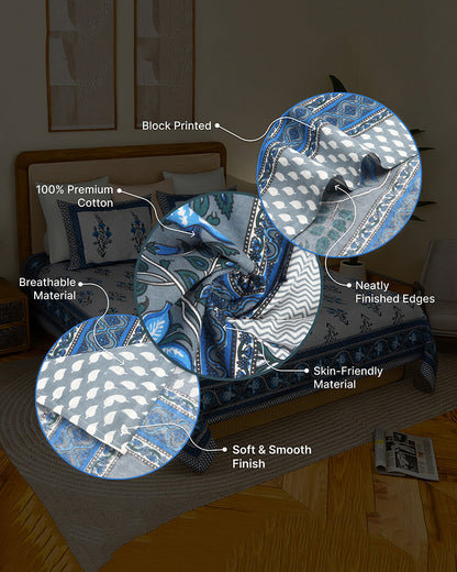 Designer Soft Cotton Bedsheet King Size Set for Double Bed with Pillow Covers for Home Styling