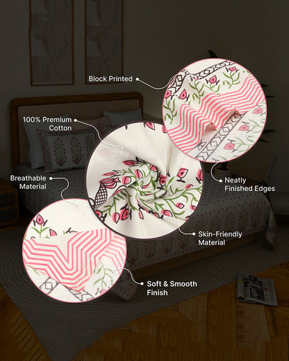 Cotton Double Bed Sheet Set for Queen Size Bed with Smooth Finish