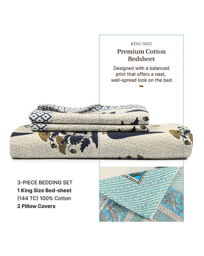 Elegant Cotton Bedsheet with Pillow Covers for Double Bed and King Size Bed