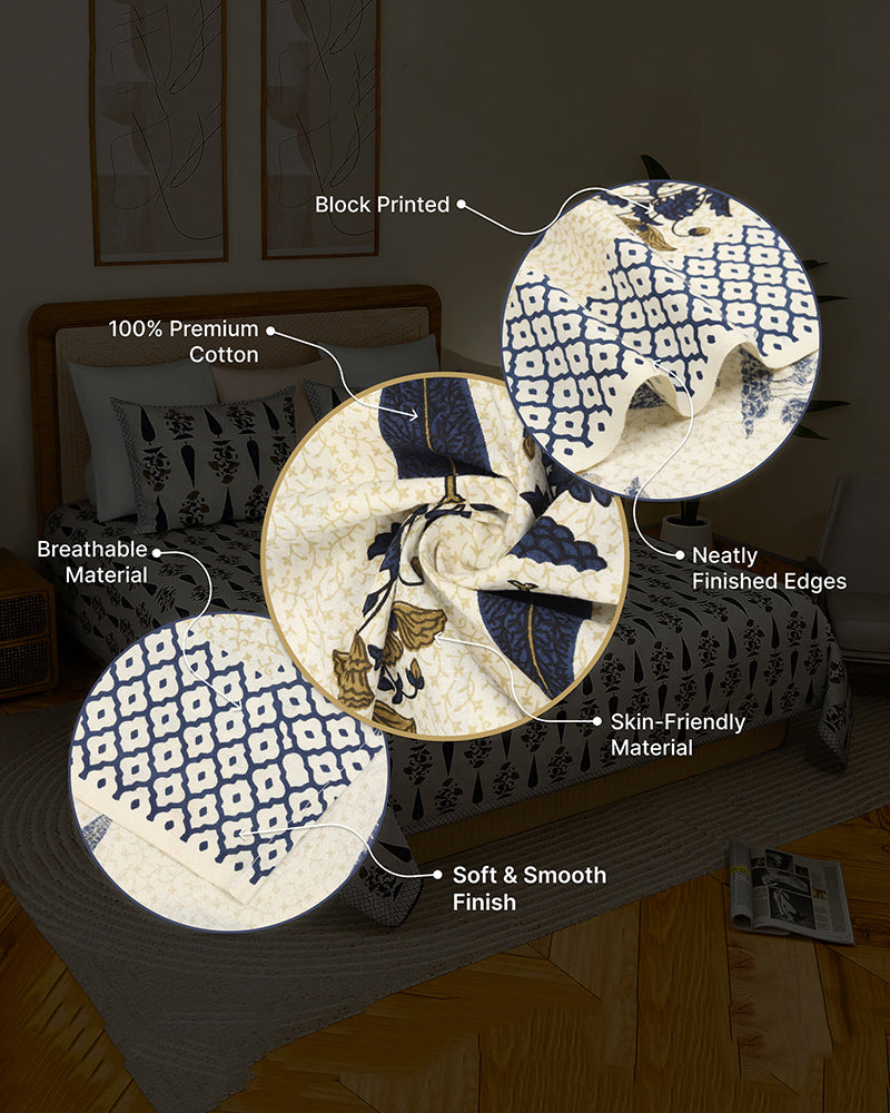 Elegant Cotton Bedsheet with Pillow Covers for Double Bed and King Size Bed