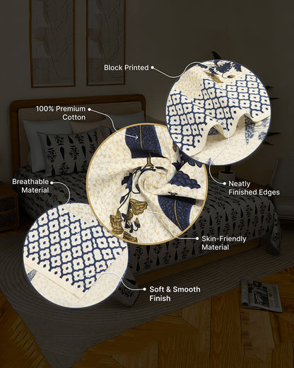 Elegant Cotton Bedsheet with Pillow Covers for Double Bed and King Size Bed