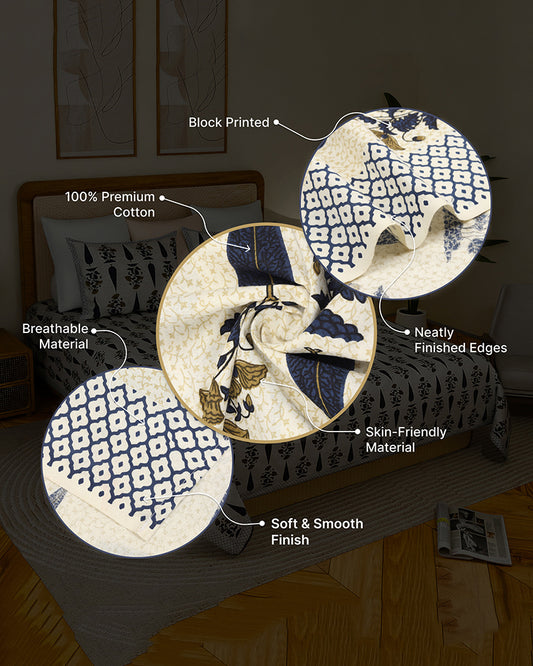 Elegant Cotton Bedsheet with Pillow Covers for Double Bed and King Size Bed