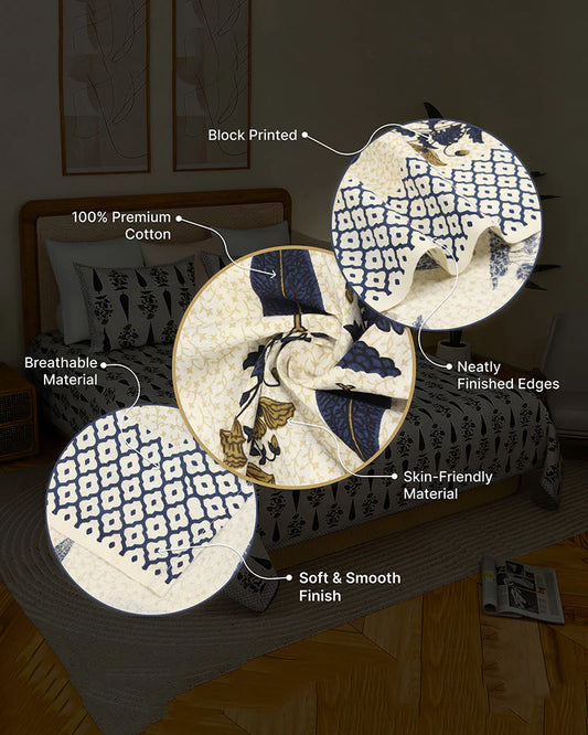 Elegant Cotton Bedsheet with Pillow Covers for Double Bed and King Size Bed