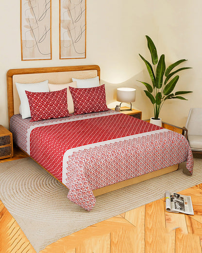 Pure Cotton Double Bed Sheet Set for King Size Bed with Stylish Pillow Covers