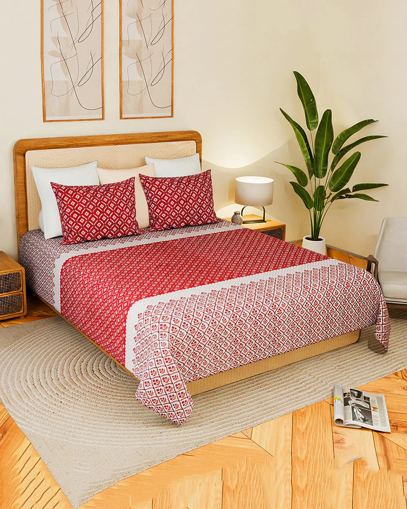 Pure Cotton Double Bed Sheet Set for King Size Bed with Stylish Pillow Covers