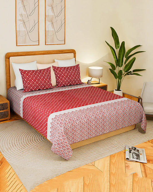 Pure Cotton Double Bed Sheet Set for King Size Bed with Stylish Pillow Covers