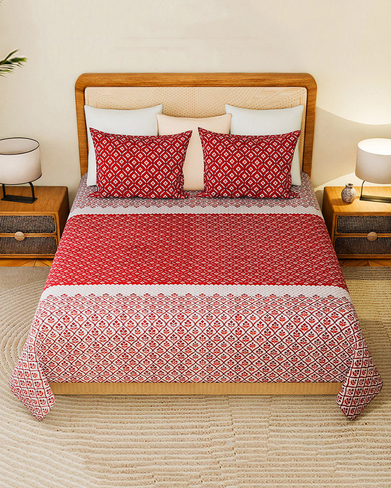 Pure Cotton Double Bed Sheet Set for King Size Bed with Stylish Pillow Covers