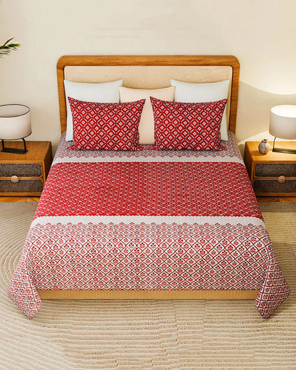 Pure Cotton Double Bed Sheet Set for King Size Bed with Stylish Pillow Covers