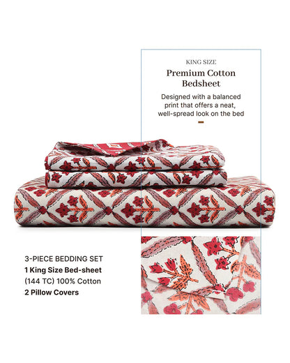 Pure Cotton Double Bed Sheet Set for King Size Bed with Stylish Pillow Covers