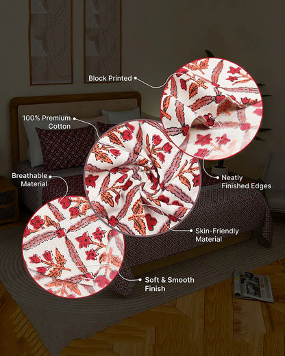 Pure Cotton Double Bed Sheet Set for King Size Bed with Stylish Pillow Covers