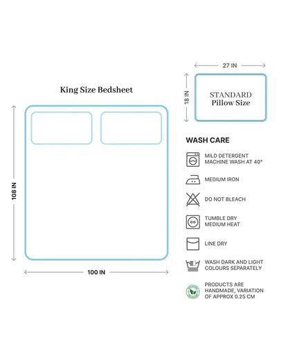 Pure Cotton Double Bed Sheet Set for King Size Bed with Stylish Pillow Covers