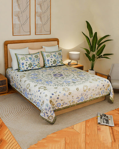 Pure Cotton Double Bedsheet Set with Pillow Covers for King Size Bed