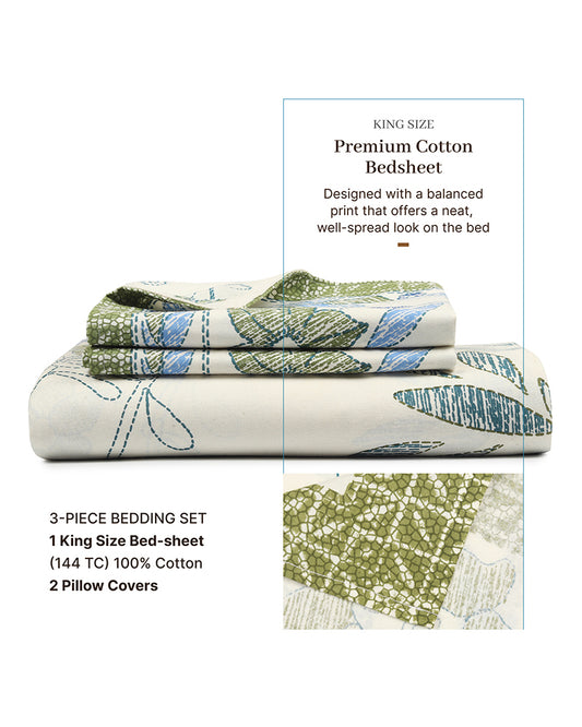 Pure Cotton Double Bedsheet Set with Pillow Covers for King Size Bed