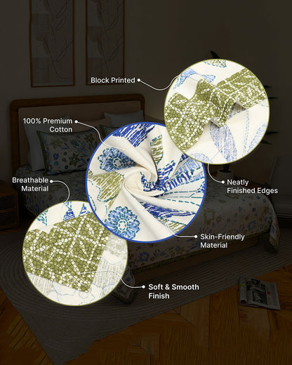 Pure Cotton Double Bedsheet Set with Pillow Covers for King Size Bed