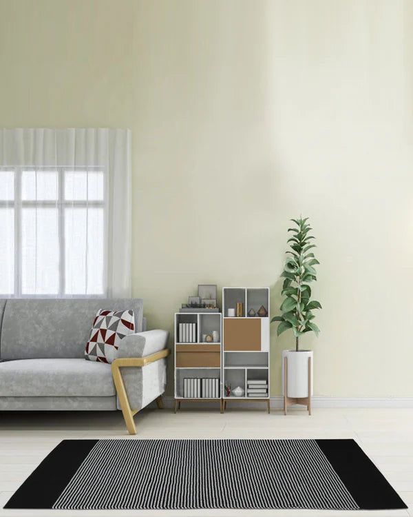 Natural Navy Blue Handloom Cotton Bedside Runner For Bedroom And Living Area