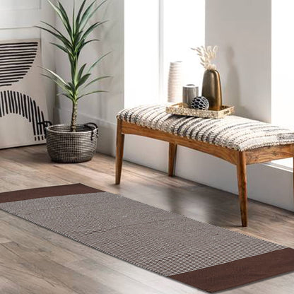 Natural Brown Handloom Cotton Bedside Runner For Bedroom And Living Area