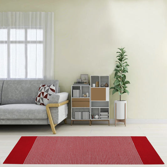 Natural Red Handloom Cotton Bedside Runner For Bedroom And Living Area