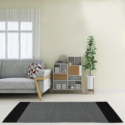 Natural Navy Blue Handloom Cotton Bedside Runner For Bedroom And Living Area