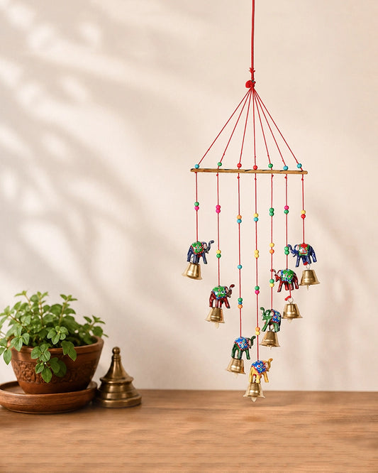 Rajasthani Handmade Wind Chime with Elephant & Colorful Bells for Home Decor