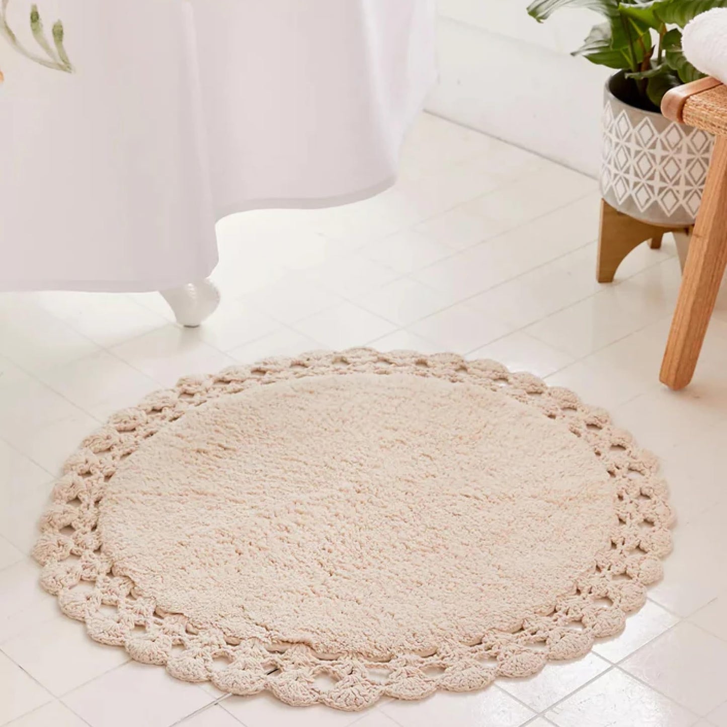 Handloom Cotton Round Bath Mat For Bathroom