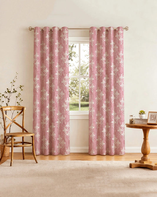 Elegant Polyester Door Curtain with Eyelets (Pink, 7 ft)