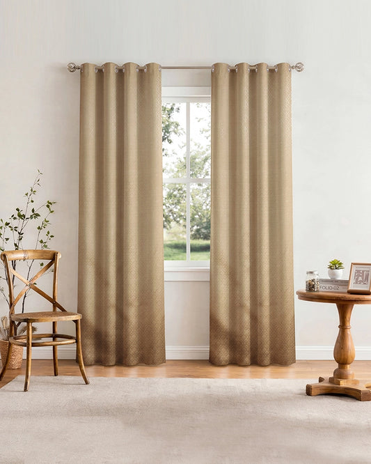 Textured Polyester Eyelet Curtain for Doors (Beige, 7 ft)
