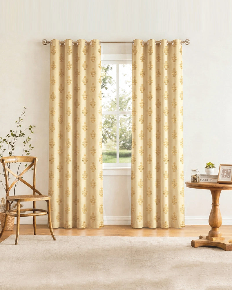 Elegant Velvet Eyelet Door Curtain (Cream, 7 ft)