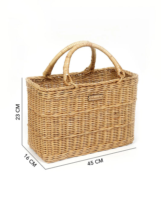 Picknickkorb aus Weide | Zuckerrohr-Einkaufskorb