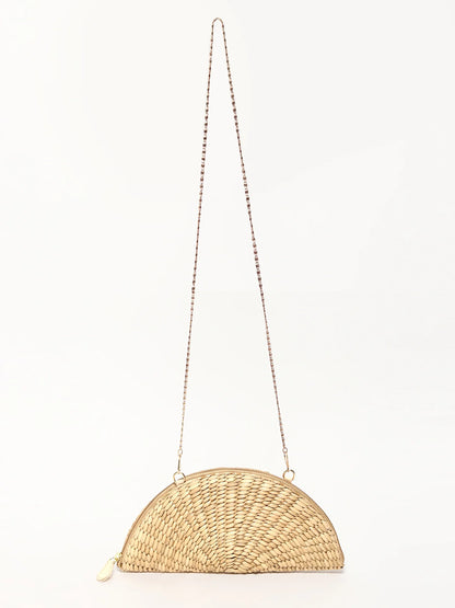 Pochette en paille | Pochette demi-lune | Sac en bandoulière