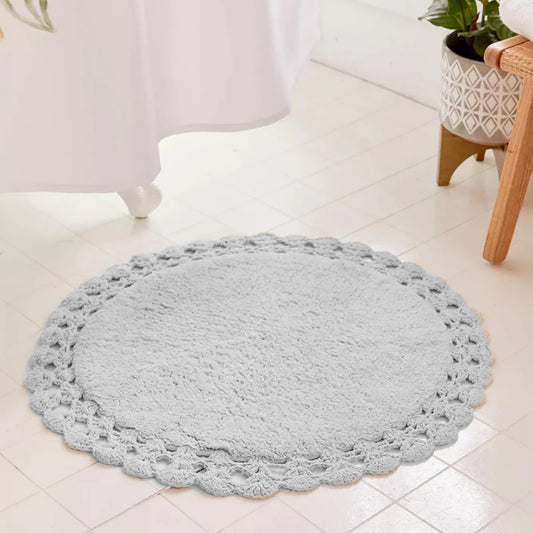 Soft Beige Handloom Cotton Round Bath Mat For Home