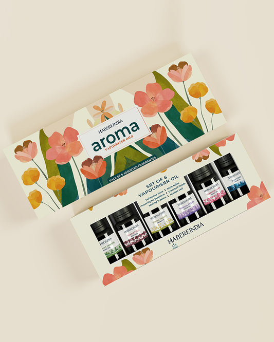 Aroma Oil Collection of 6 Fragrances for Meditation, Spa, and Gifting