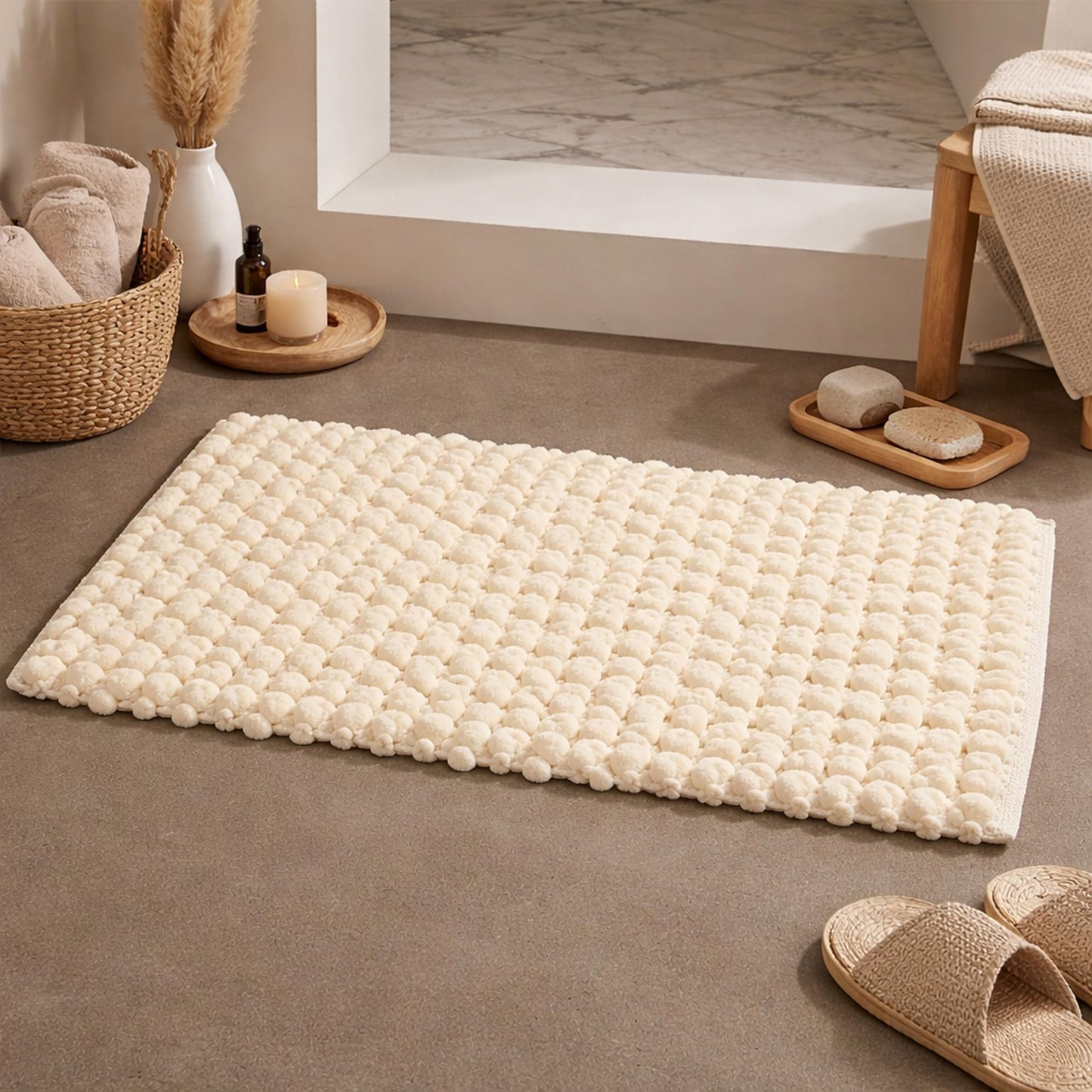 Cotton Bathroom Door Mat with Non Slip Backing and Soft Texture
