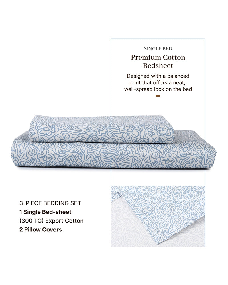 Premium Cotton Single Bedsheet 300 TC with Pillow Cover