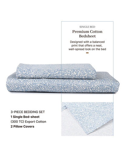 Premium Cotton Single Bedsheet 300 TC with Pillow Cover