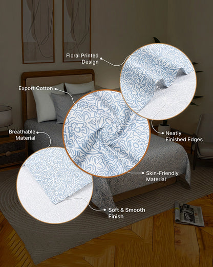 Premium Cotton Single Bedsheet 300 TC with Pillow Cover