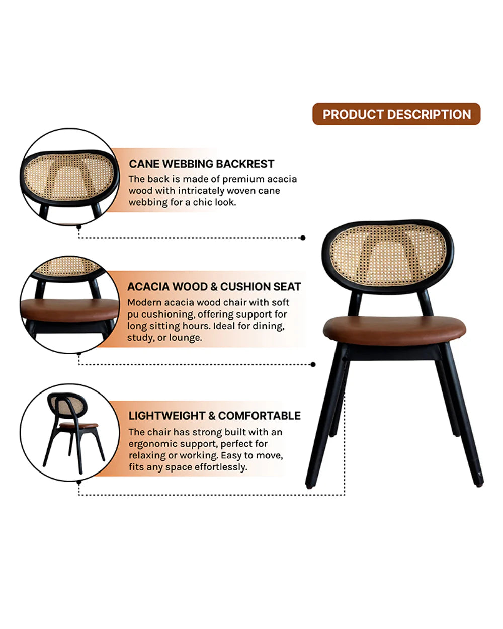 Handcrafted Acacia Wood Chairs for Living Room Comfort