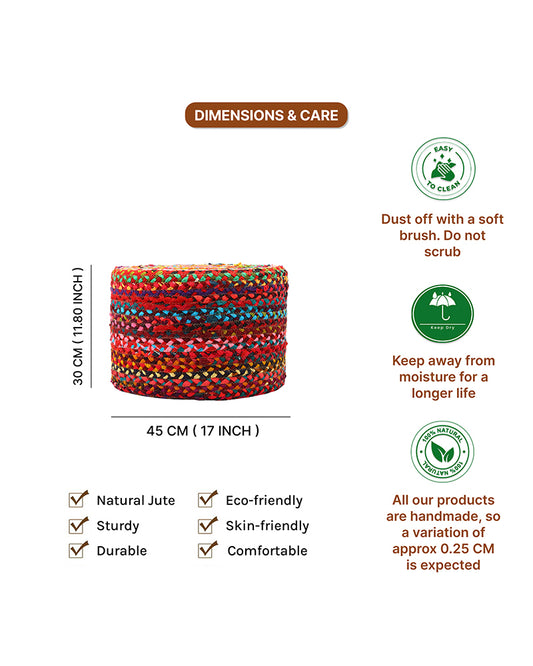 Handwoven Jute Round Pouffe in Multicolor for Living Room