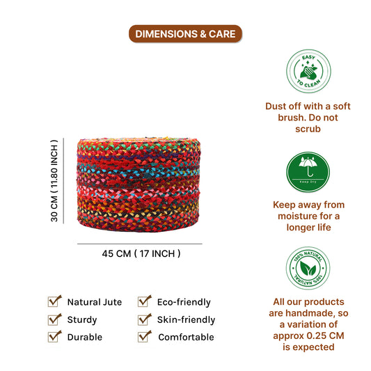 Handwoven Jute Round Pouffe in Multicolor for Living Room